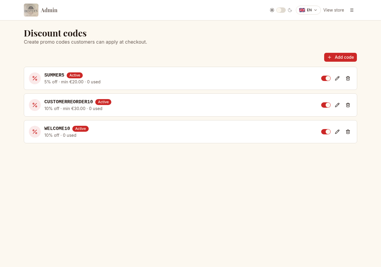 Discounts screen
