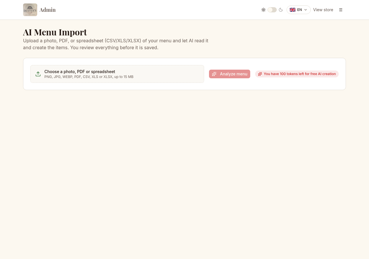 Import your menu screen