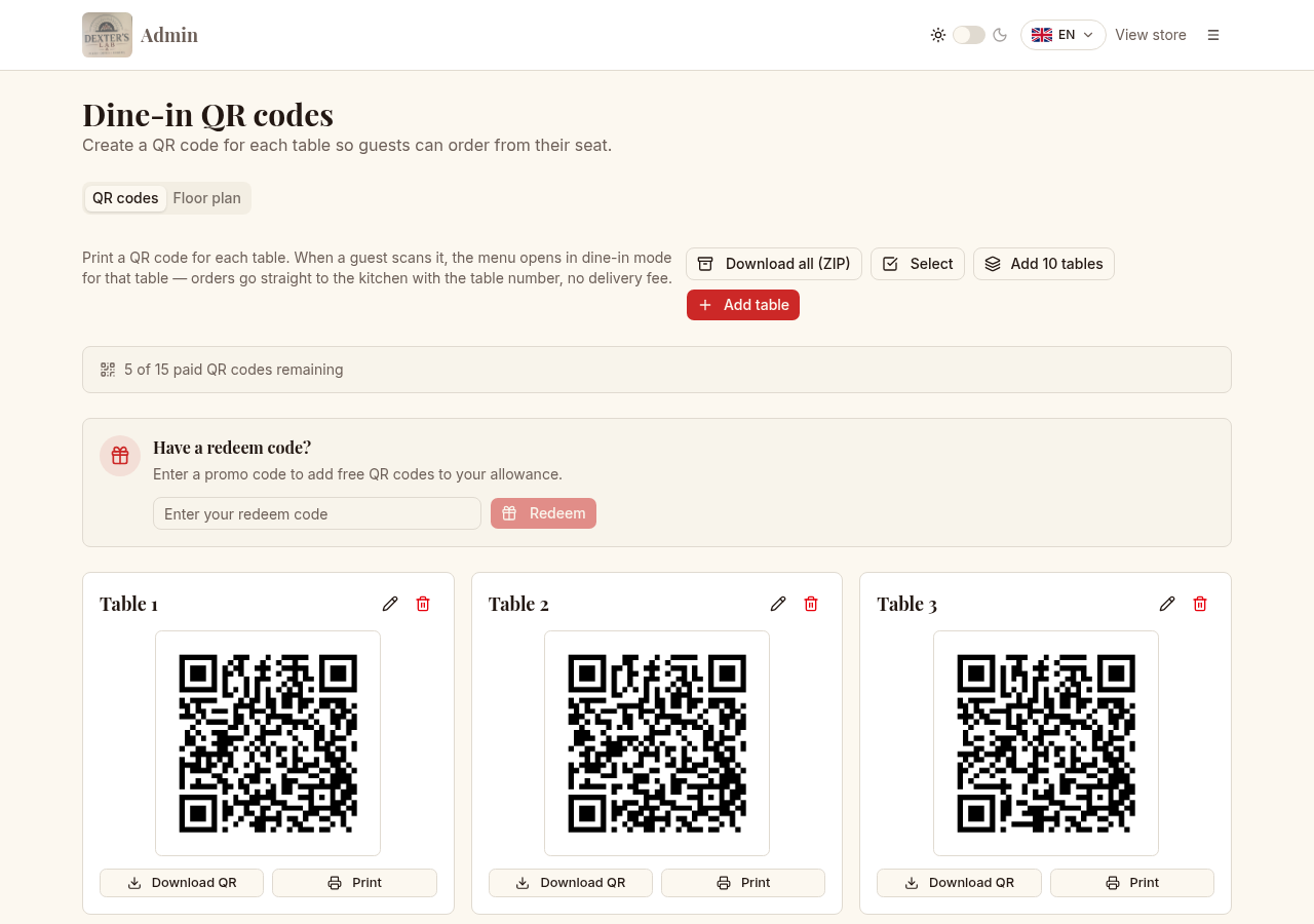 Παραγγελία μέσω QR Code screen
